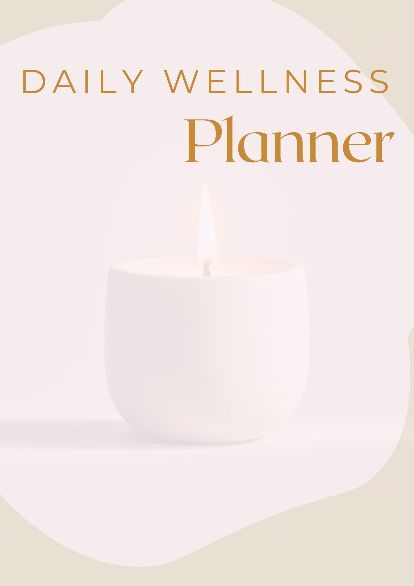 Daily Wellness Planner cover with a softly lit candle in neutral pink and beige tones